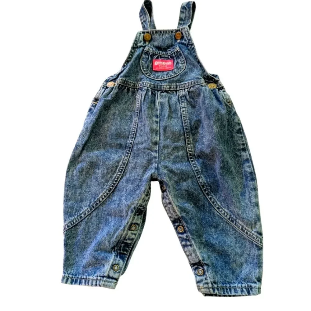 Oshkosh B'Gosh Vintage Infant‎ Girls Acid Wash Denim Baggy Overalls Jeans
